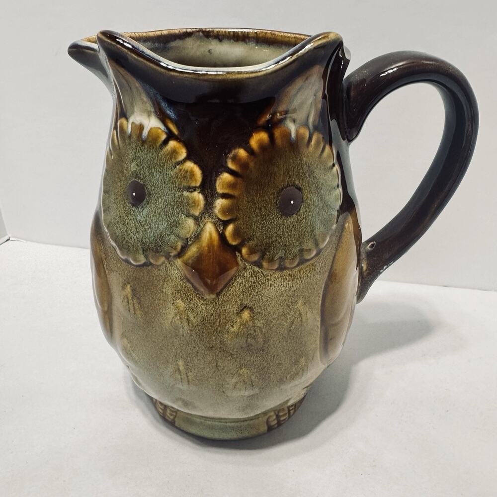 Burton & Burton Owl Pitcher Pottery Stoneware Brown small creamer